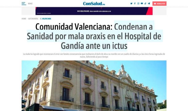 Condena a Sanidad por mala praxis en el Hospital de Gandía ante un ictus